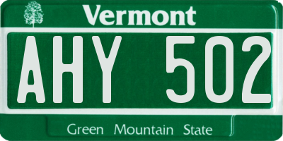 VT license plate AHY502