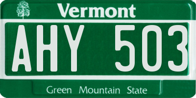 VT license plate AHY503