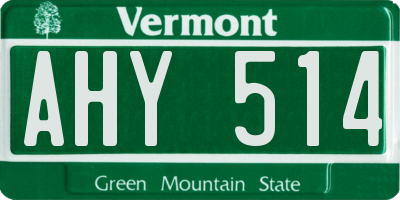VT license plate AHY514