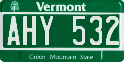 VT license plate AHY532