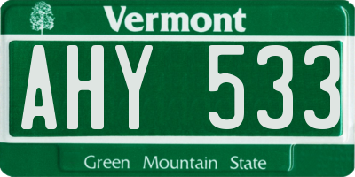 VT license plate AHY533