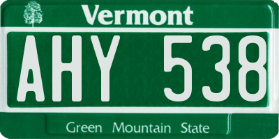 VT license plate AHY538