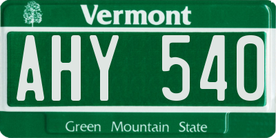 VT license plate AHY540