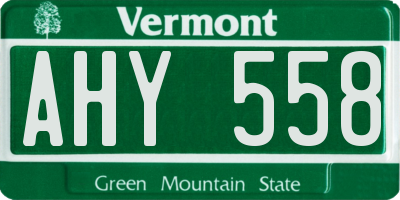 VT license plate AHY558