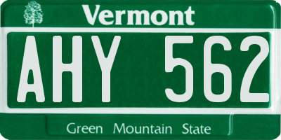 VT license plate AHY562