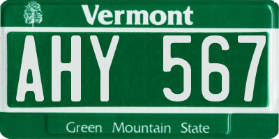 VT license plate AHY567