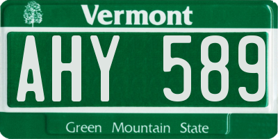 VT license plate AHY589