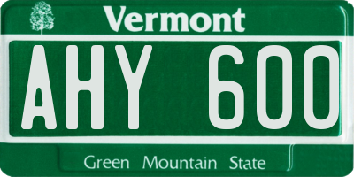 VT license plate AHY600