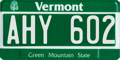 VT license plate AHY602