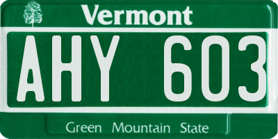 VT license plate AHY603