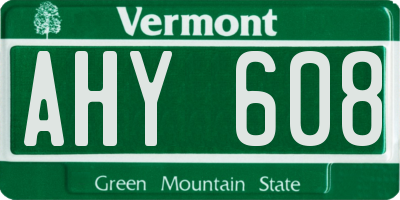 VT license plate AHY608