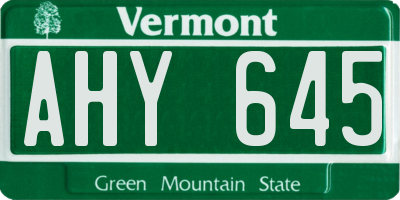 VT license plate AHY645