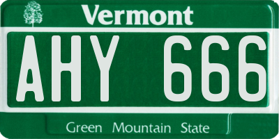 VT license plate AHY666