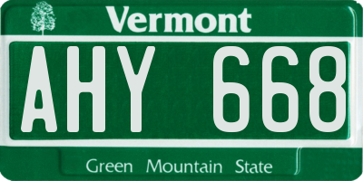 VT license plate AHY668