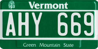 VT license plate AHY669