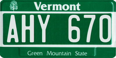 VT license plate AHY670