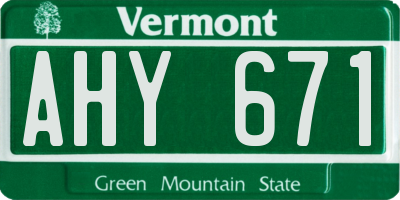 VT license plate AHY671