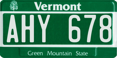 VT license plate AHY678