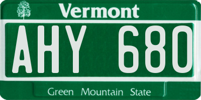 VT license plate AHY680