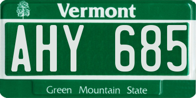 VT license plate AHY685