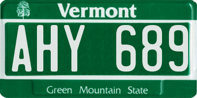 VT license plate AHY689
