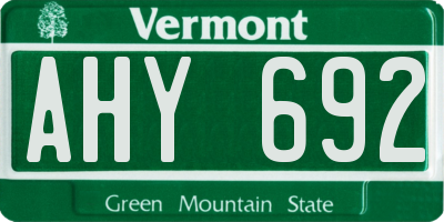 VT license plate AHY692