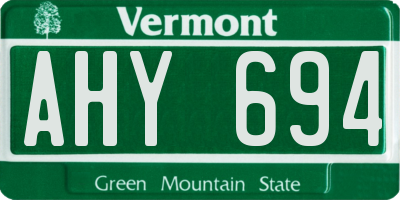VT license plate AHY694