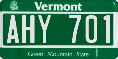 VT license plate AHY701
