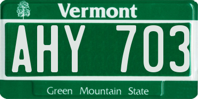 VT license plate AHY703