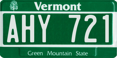 VT license plate AHY721