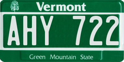 VT license plate AHY722