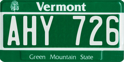 VT license plate AHY726
