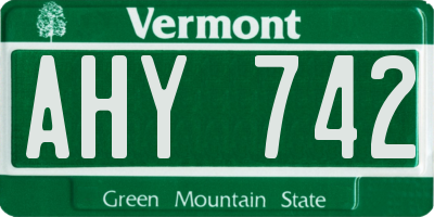 VT license plate AHY742