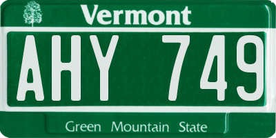VT license plate AHY749