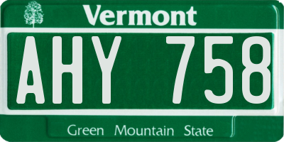 VT license plate AHY758