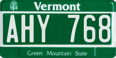 VT license plate AHY768