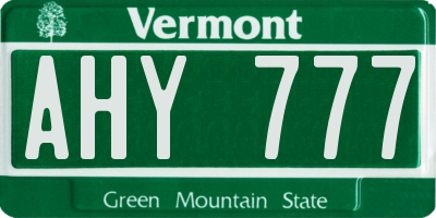 VT license plate AHY777