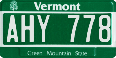 VT license plate AHY778