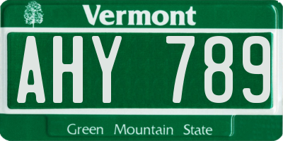 VT license plate AHY789