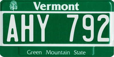 VT license plate AHY792