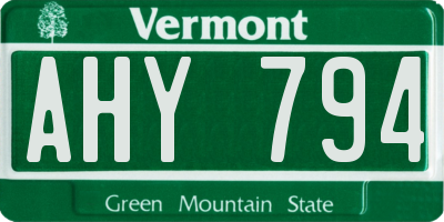 VT license plate AHY794