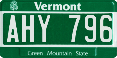 VT license plate AHY796