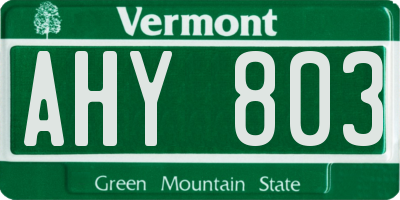 VT license plate AHY803