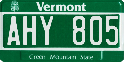 VT license plate AHY805