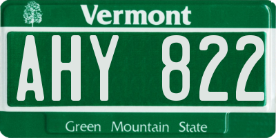VT license plate AHY822