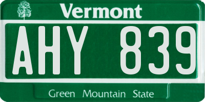 VT license plate AHY839