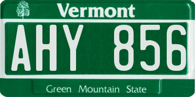 VT license plate AHY856