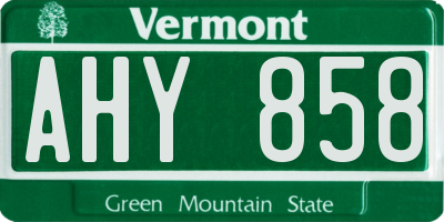 VT license plate AHY858