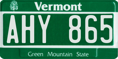VT license plate AHY865