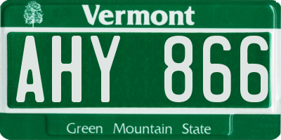 VT license plate AHY866